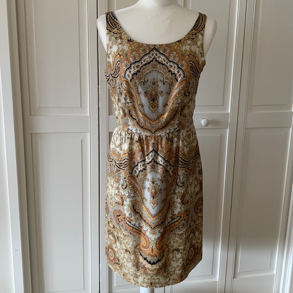 J. CREW PAISLEY PRINT SILK/WOOL BLEND SLEEVELESS DRESS - SIZE4